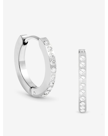 Jon Richard Platinum Plated Stainless Steel Crystal Huggie Hoops