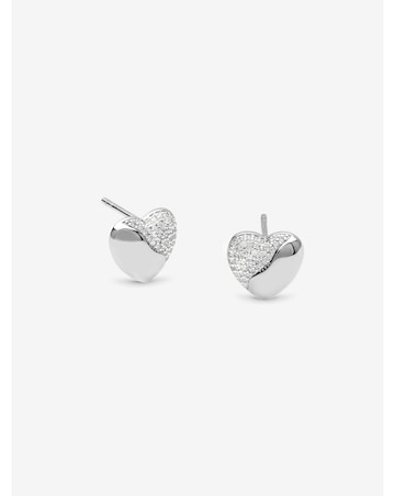 Simply Silver Sterling Silver 925 Polished and Micro Pave Heart Stud Earrings