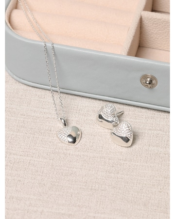 Simply Silver Sterling Silver 925 Polished and Micro Pave Heart Stud Earrings