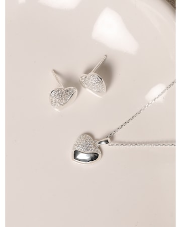 Simply Silver Sterling Silver 925 Polished and Micro Pave Heart Stud Earrings