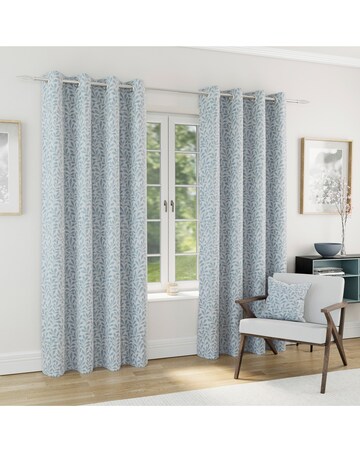 Sherwood Leaf Jacquard Lined Curtains - Ice Blue