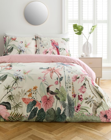 Tropical Floral Bird Satin Duvet Cover Set