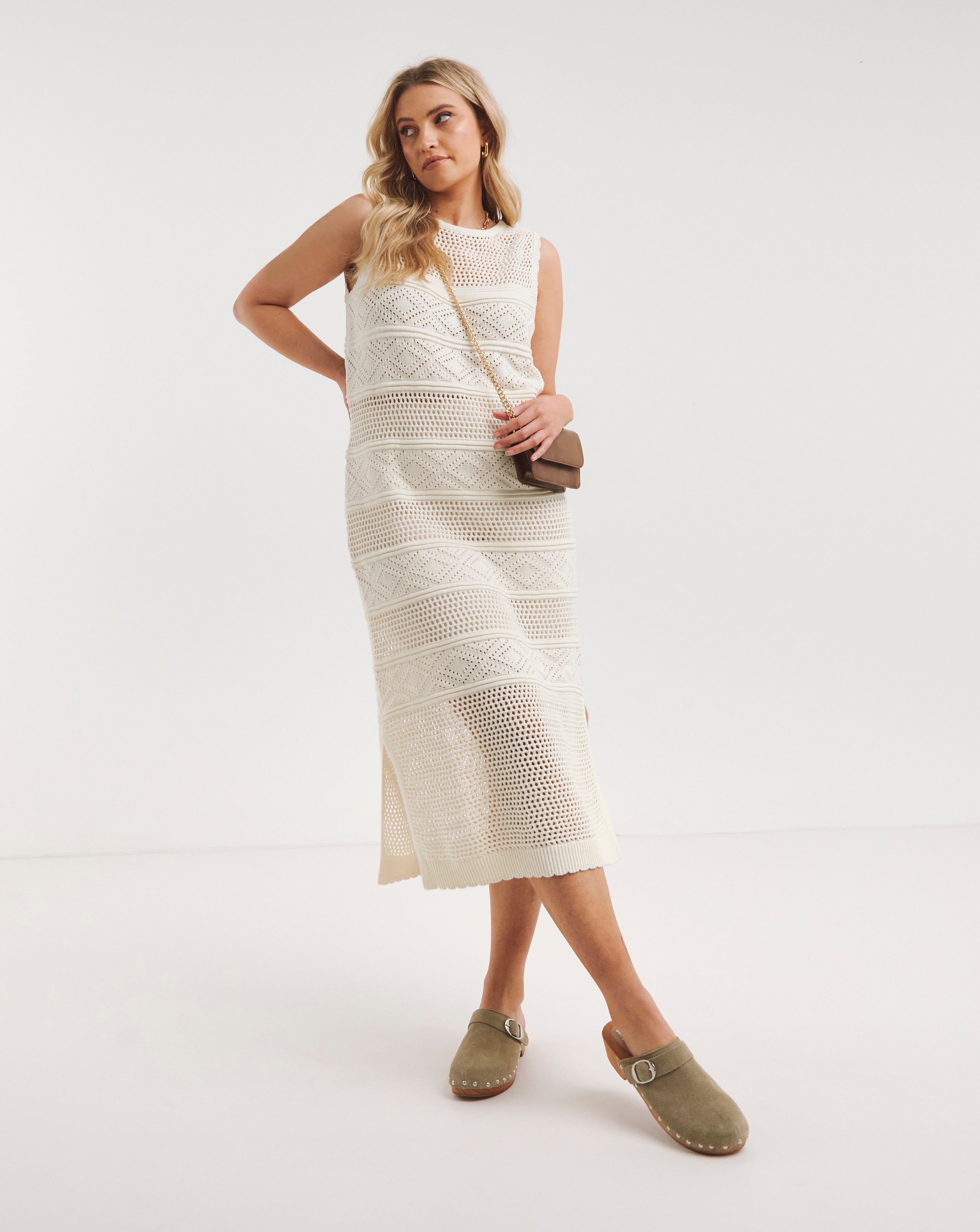 Simply Be - Women's Natural Crochet Midaxi Dress - Size 32/34 - Natural
