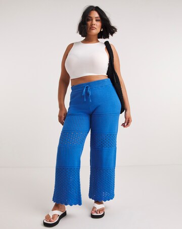 Bright Blue Crochet Wide Leg Trouser Co-ord