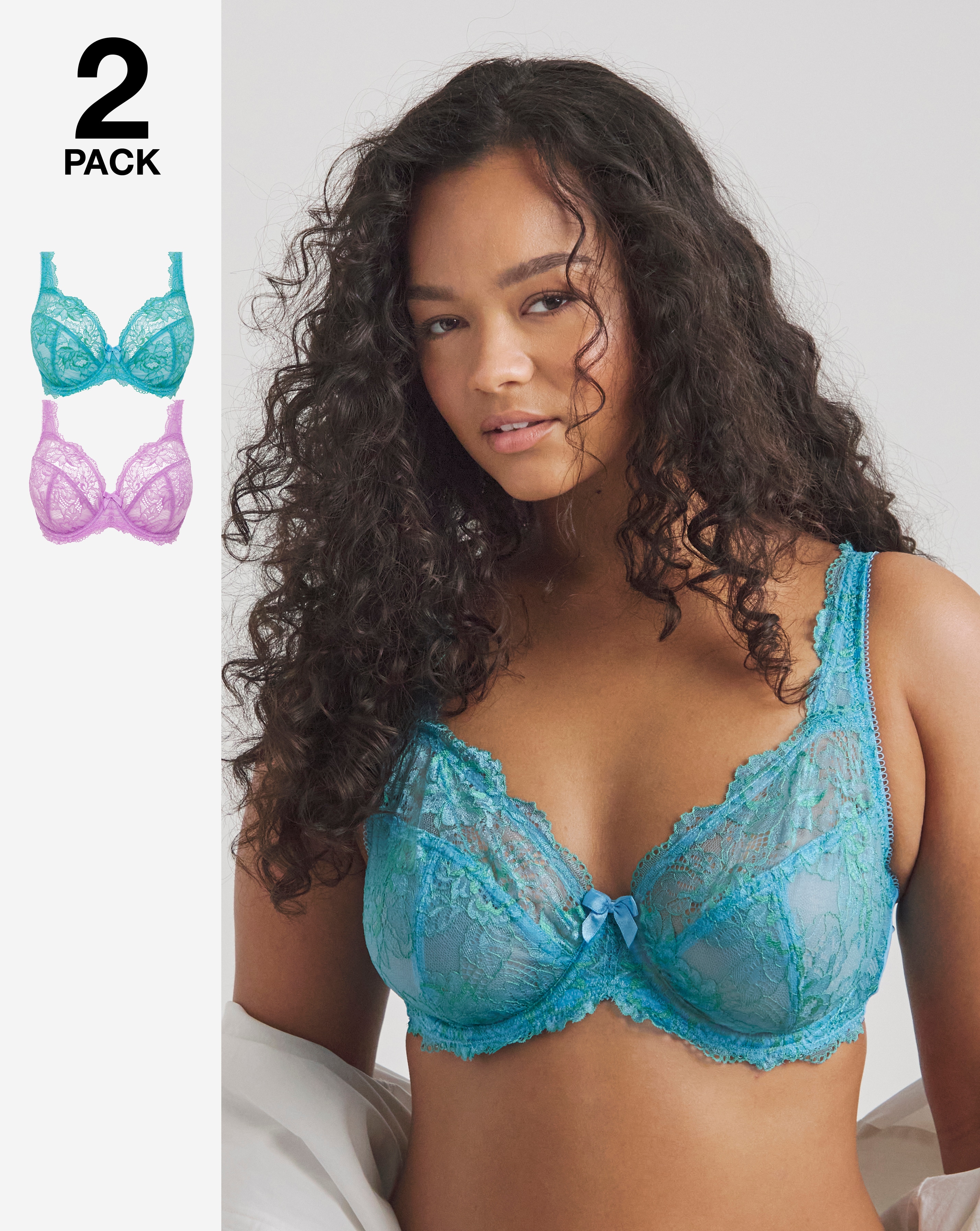 Pretty Secrets 2 Pack Ella Lace Full Cup Wired Bras In Blue/lilac | UK Size 36B Women's