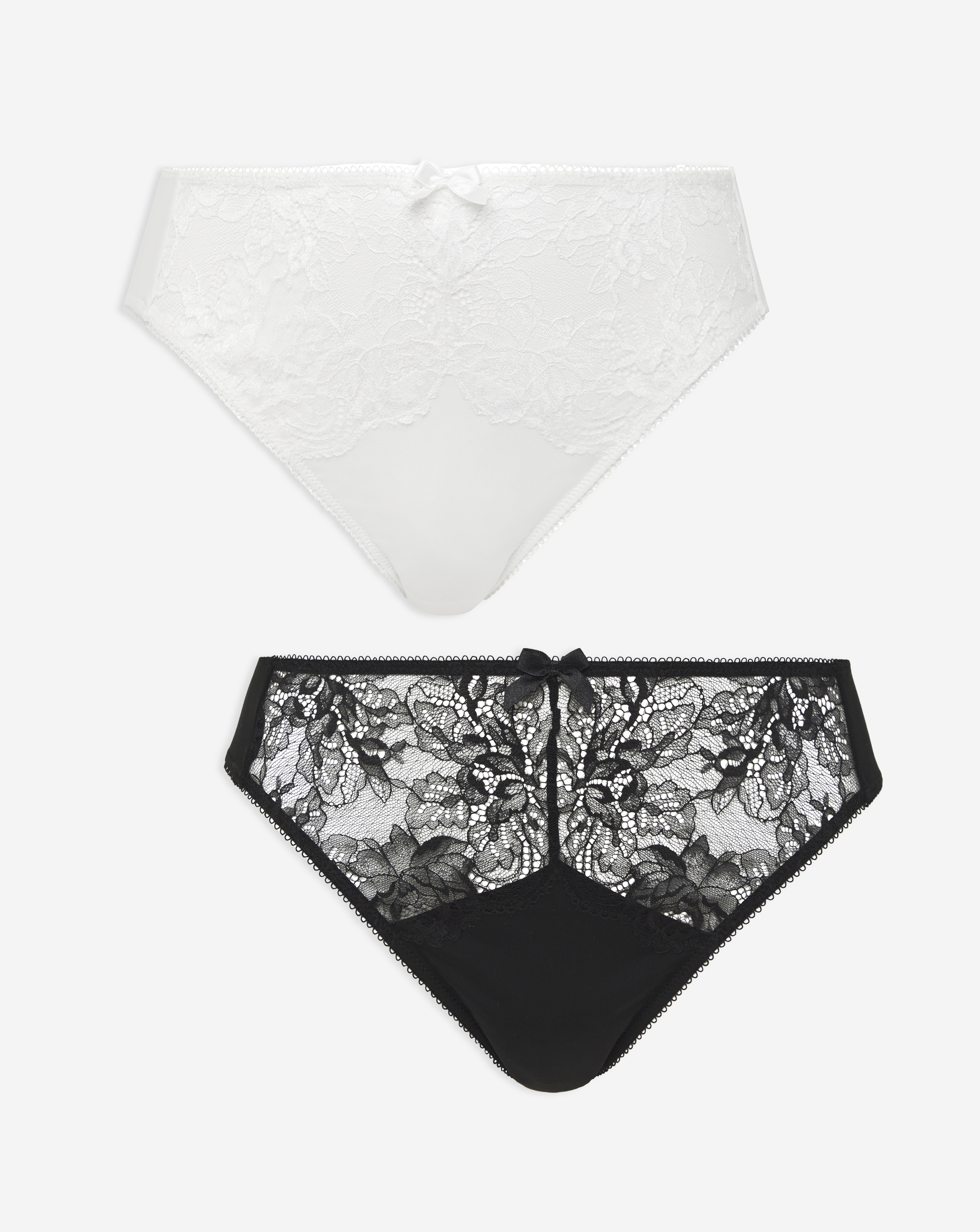 Pretty Secrets Plus Size 2 Pack Ella Lace Midi High Leg Briefs In Black/white | UK Size 30 Women's