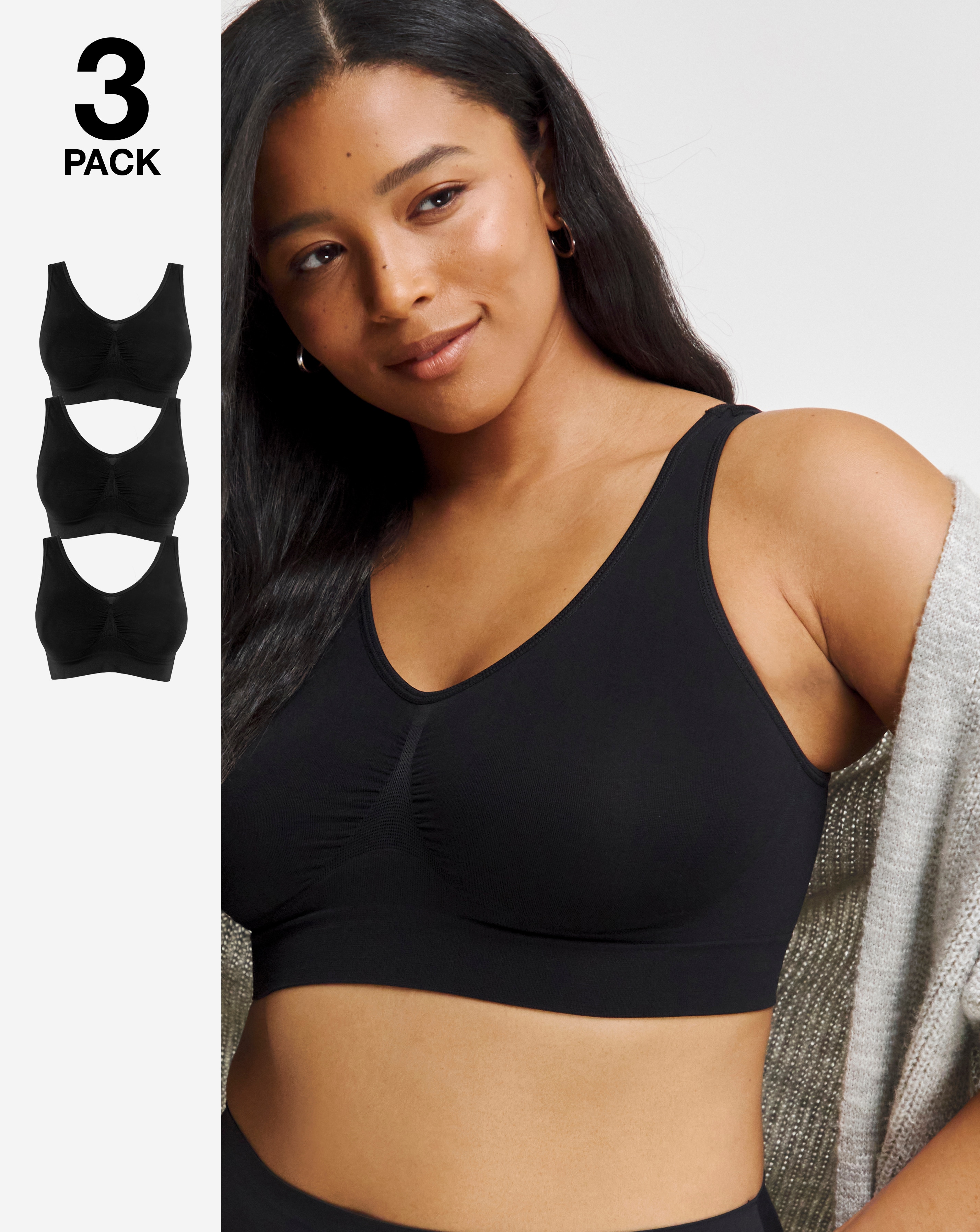 Pretty Secrets 3 Pack Comfort Tops A-D In Black | UK Size 41974 Women's