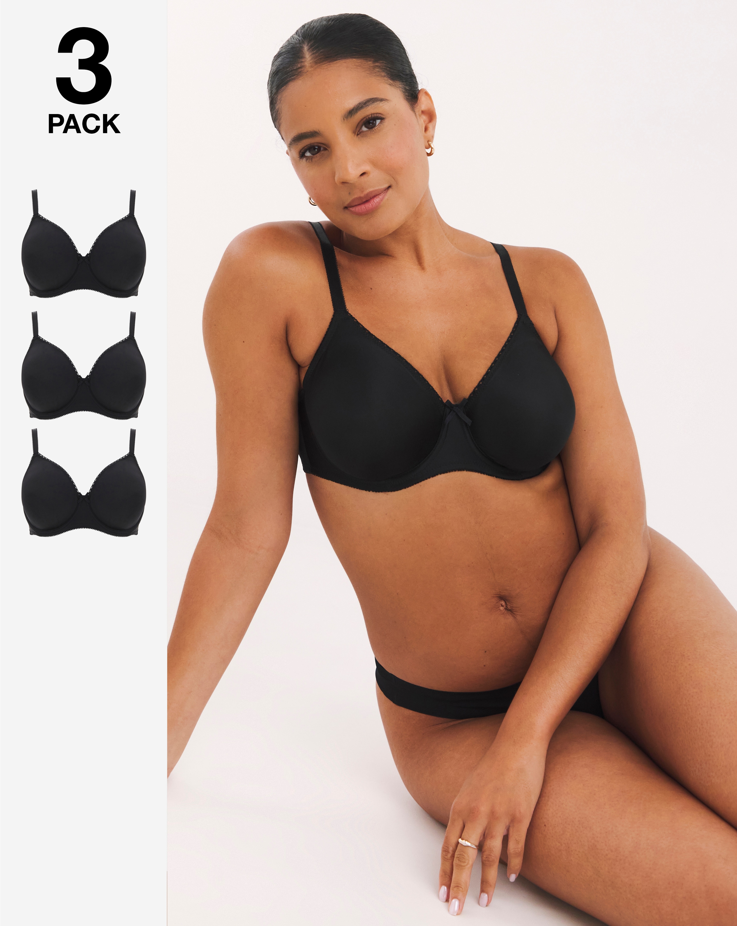 Pretty Secrets 3 Pack Claire Wired Bras In Black | UK Size 34B Women's