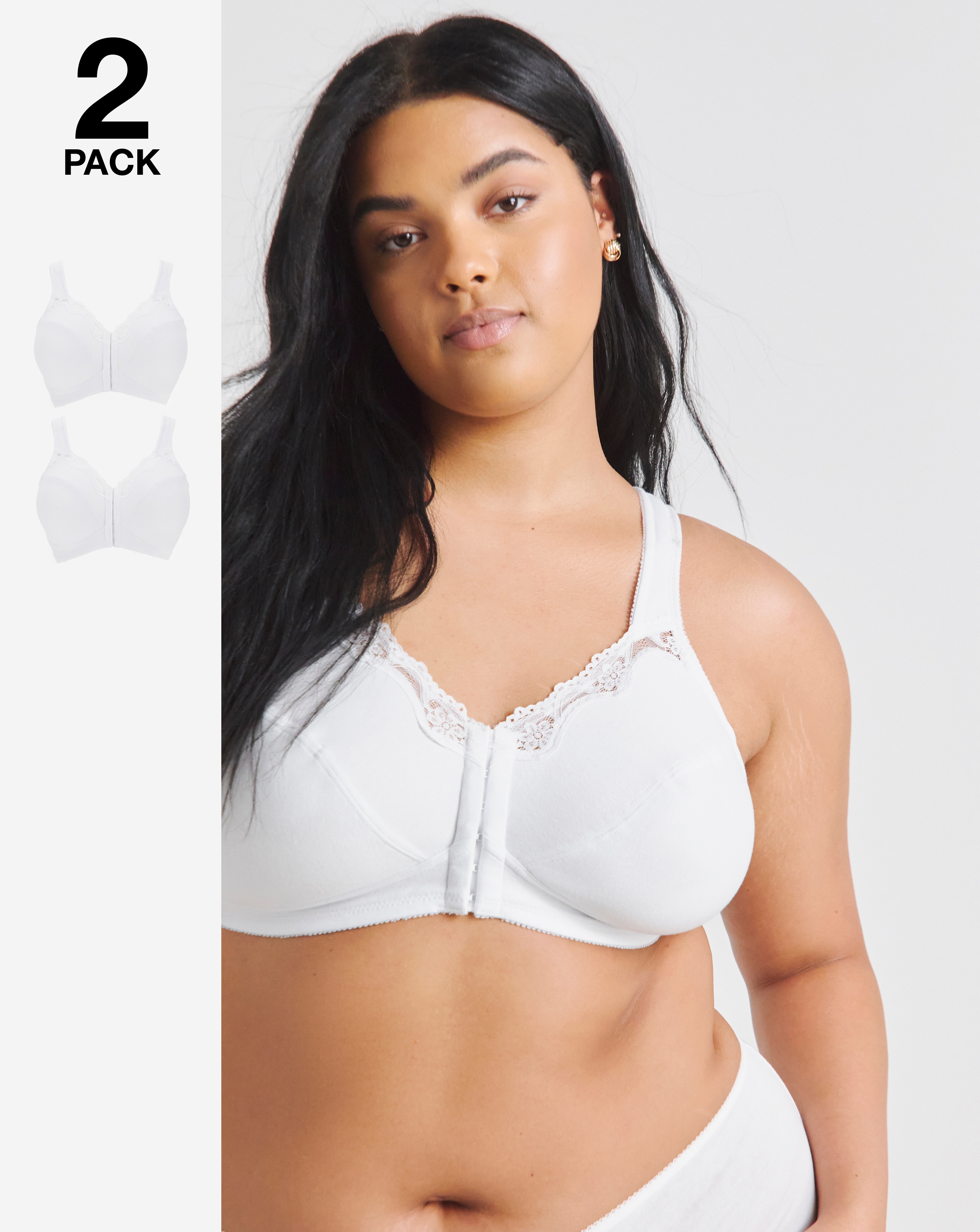 Pretty Secrets 2 Pack Sarah Front Fastening Bras In White/white | UK Size 34C Women's