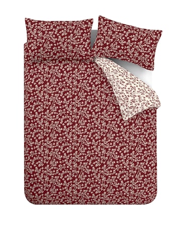 Catherine Lansfield Brushed Grace Floral Leaf Red Duvet Cover Set