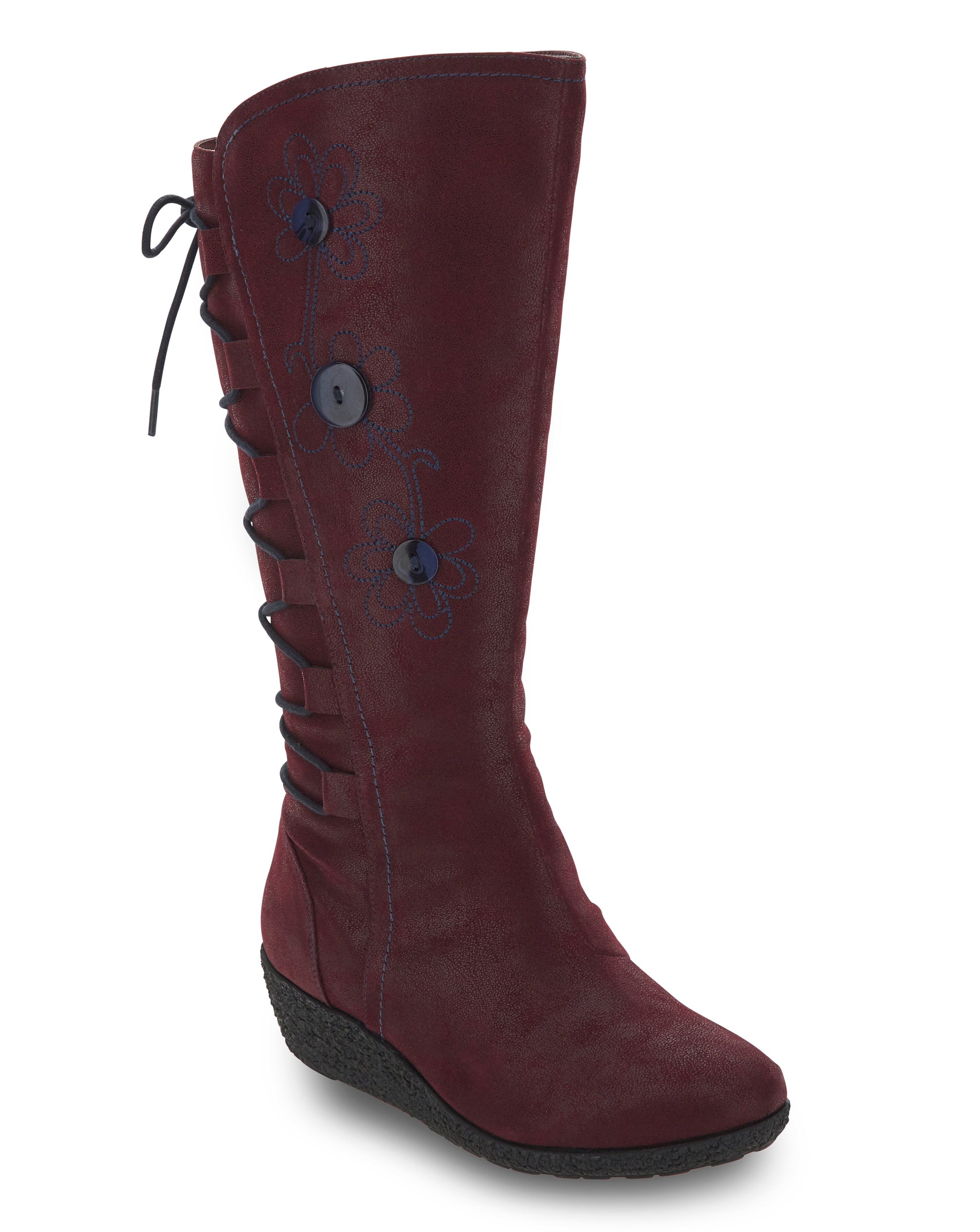 Joe Browns Wedge Flower Knee High Boots Super Curvy Calf Wide E Fit Simply Be