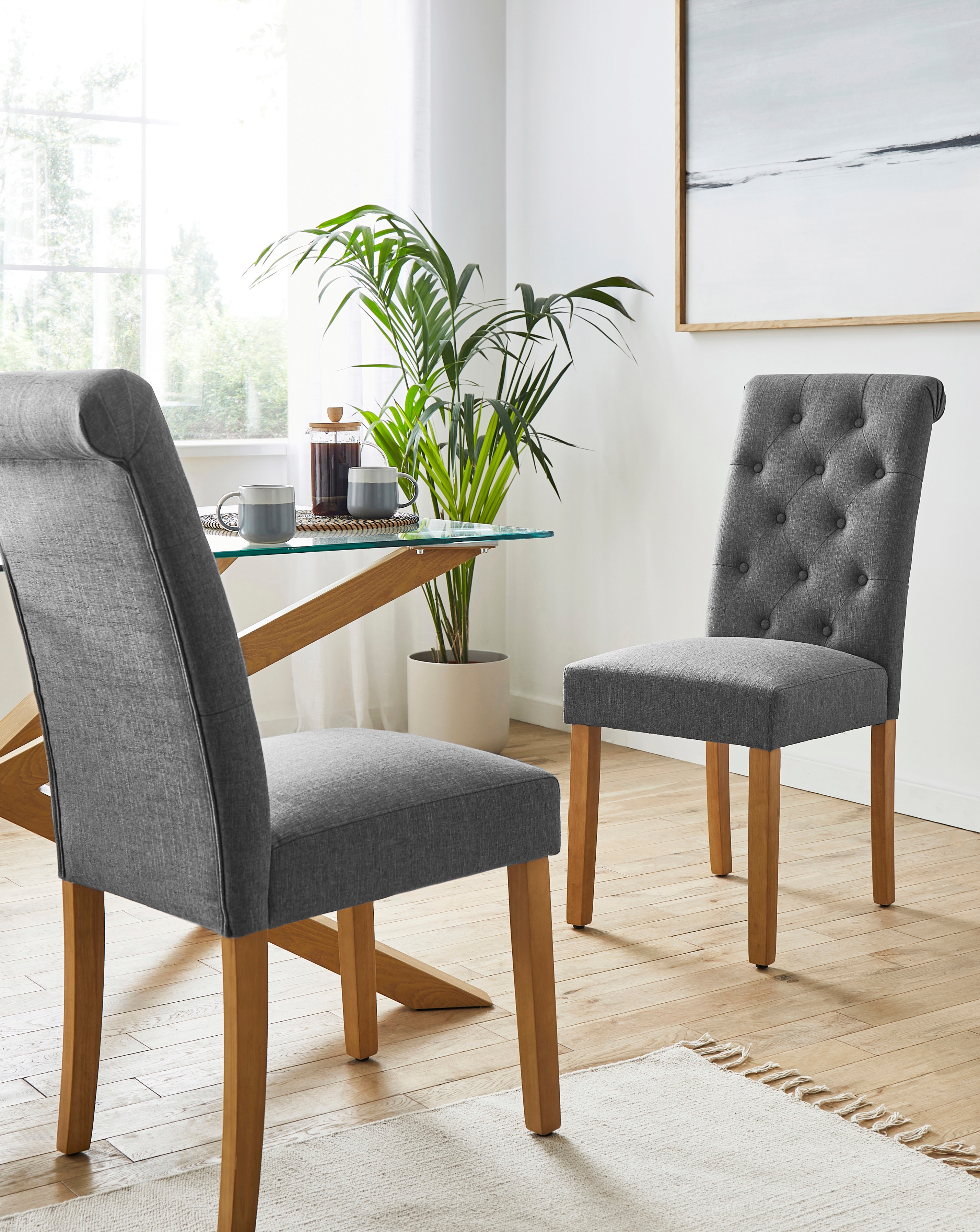 New In - Ava Button Back Pair of Dining Chairs