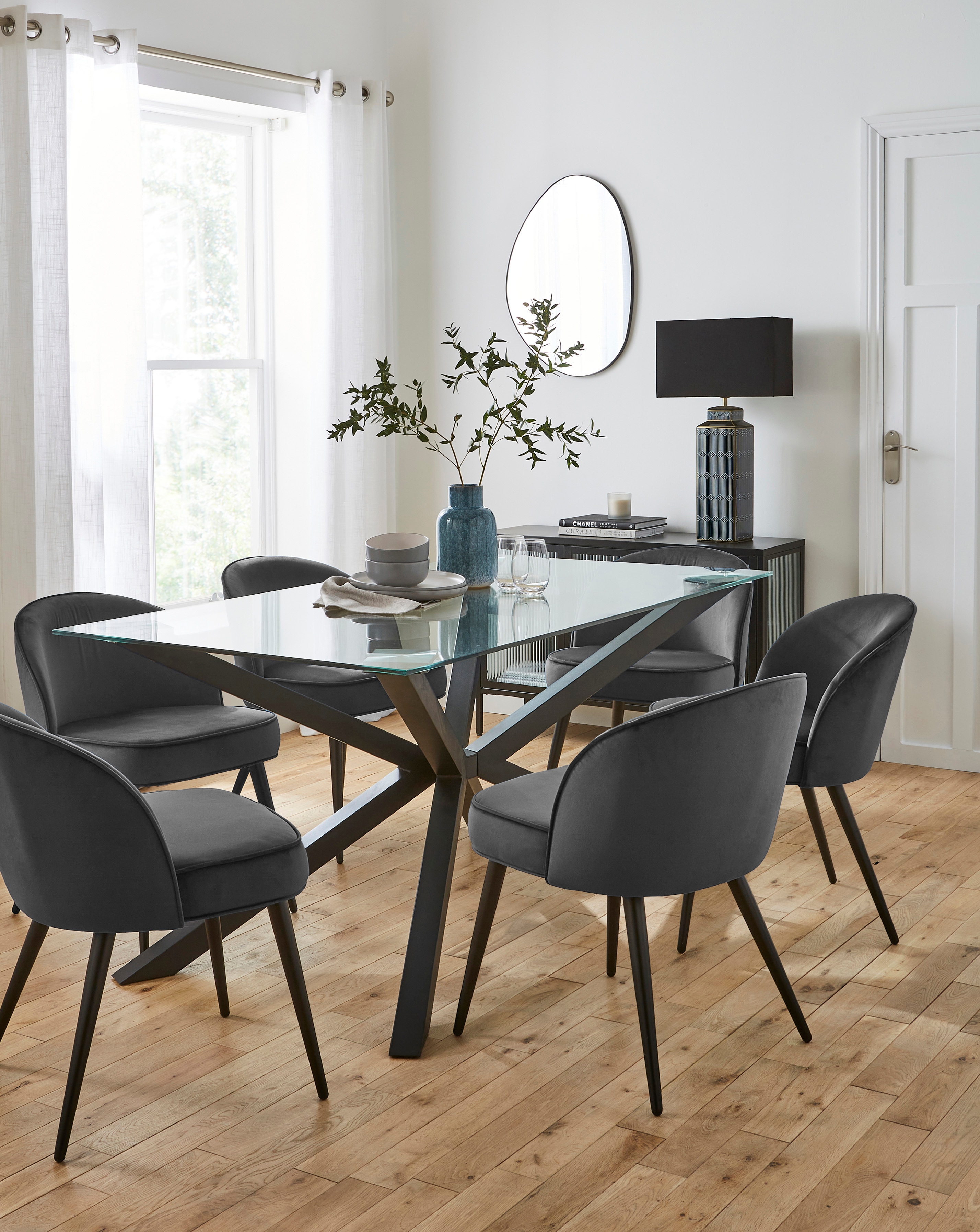 Bodie Table with 6 Emilie Velvet Chairs