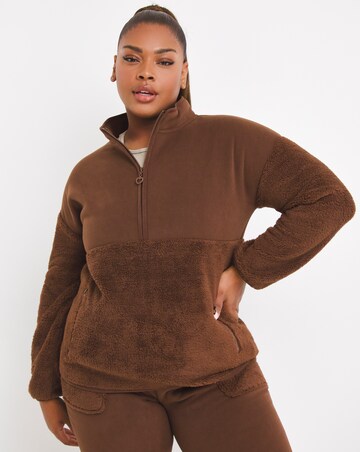 Chocolate Teddy Half-Zip Sweatshirt | Simply Be