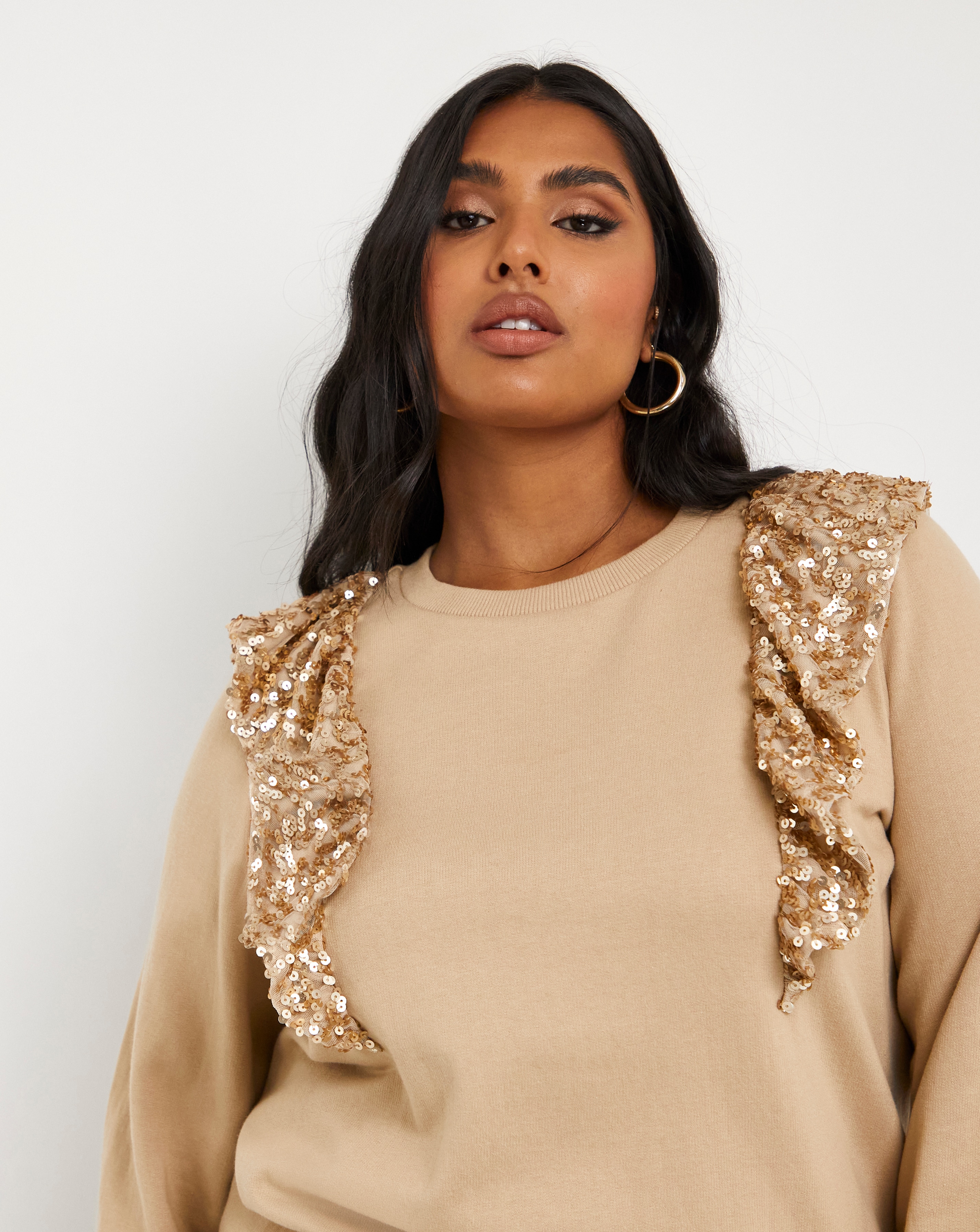 Sequin Frill Sleeve Sweatshirt | Simply Be