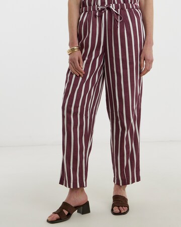 Plum Stripe Linen Mix Barrel Leg Trouser