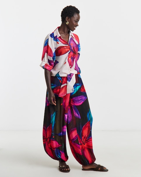 Printed Viscose Crinkle Balloon Trouser