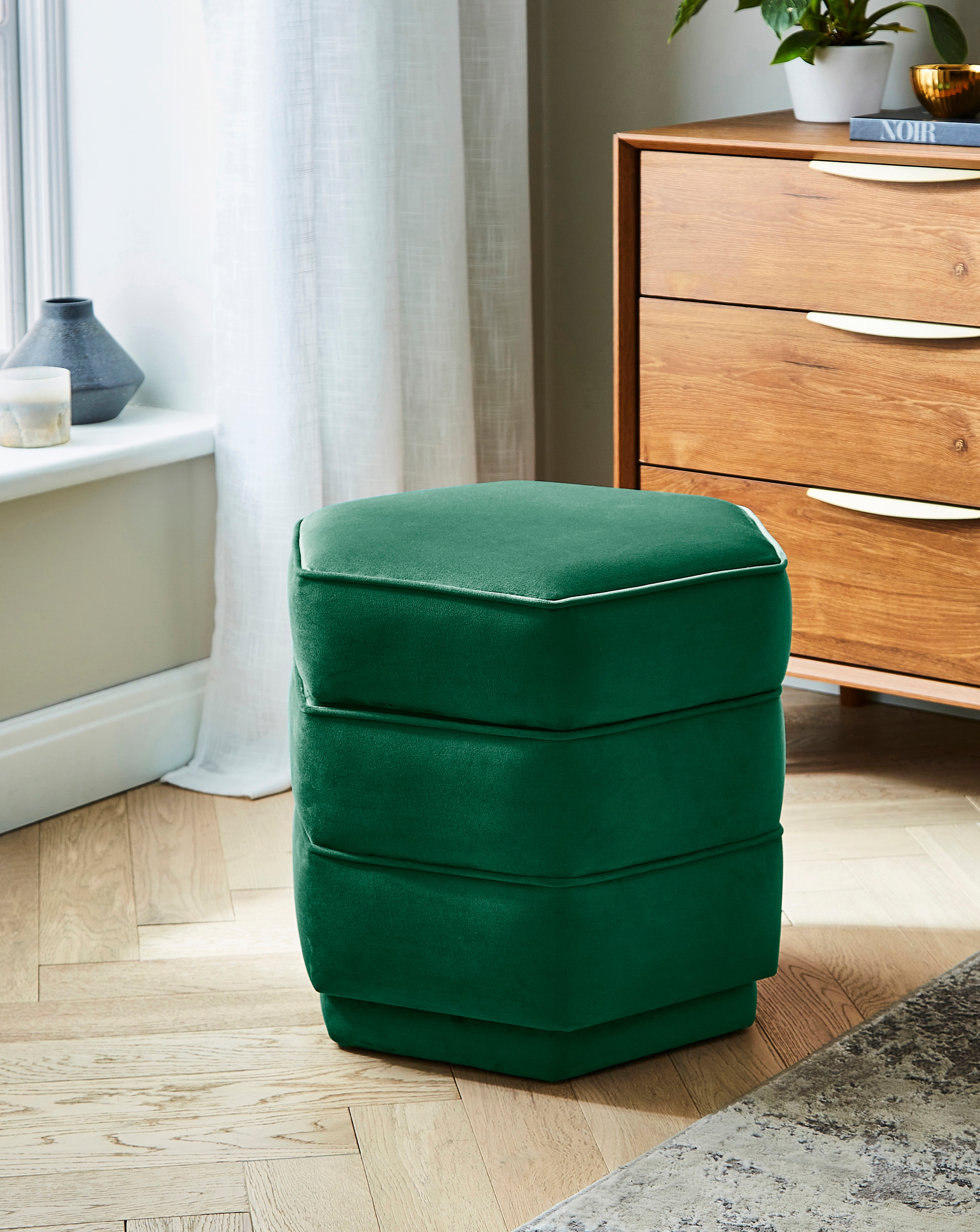 New In - Blakely Velvet Hexagon Storage Ottoman