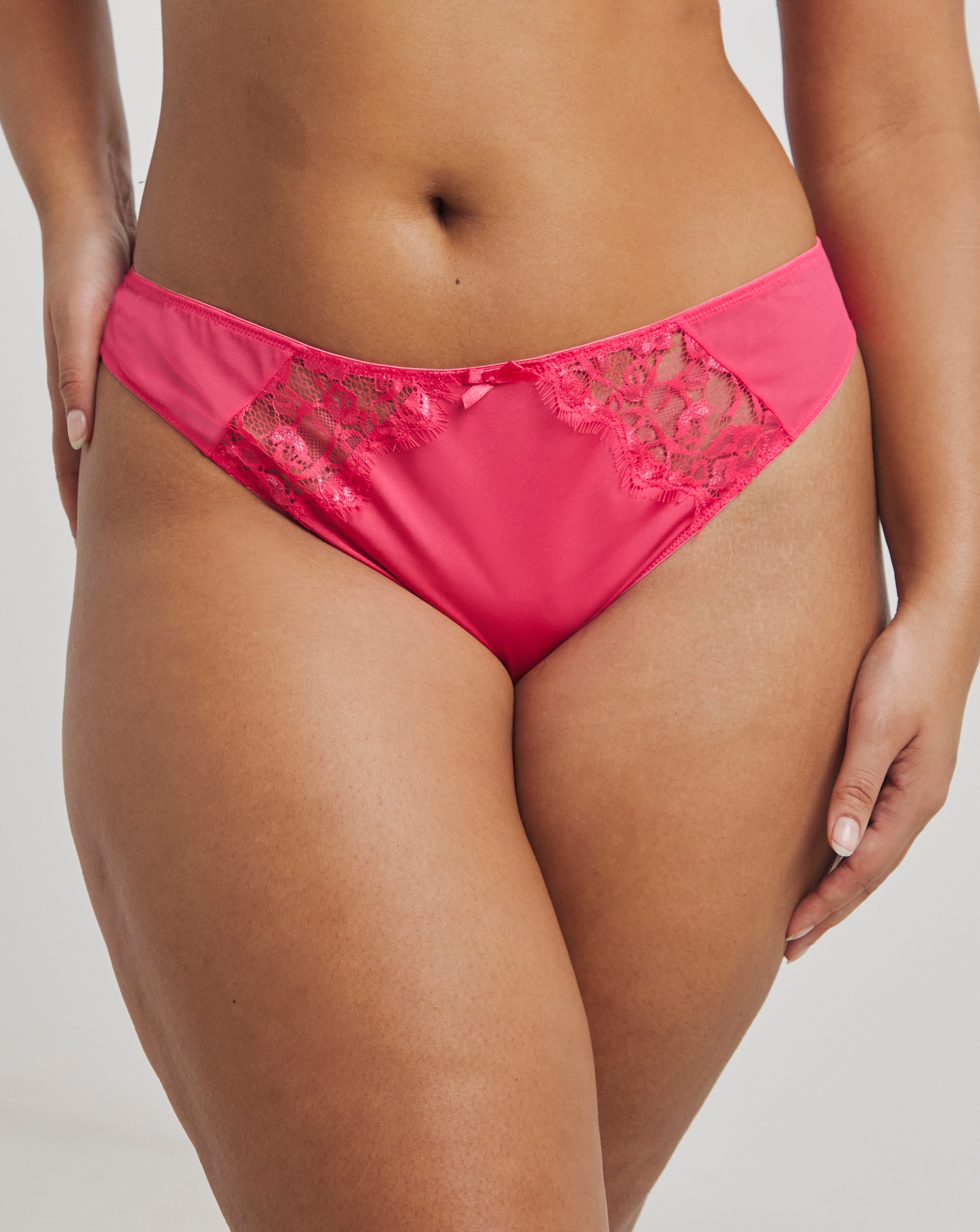 Figleaves Plus Size Pulse Lace Thong In Pink | UK Size 16 Women's