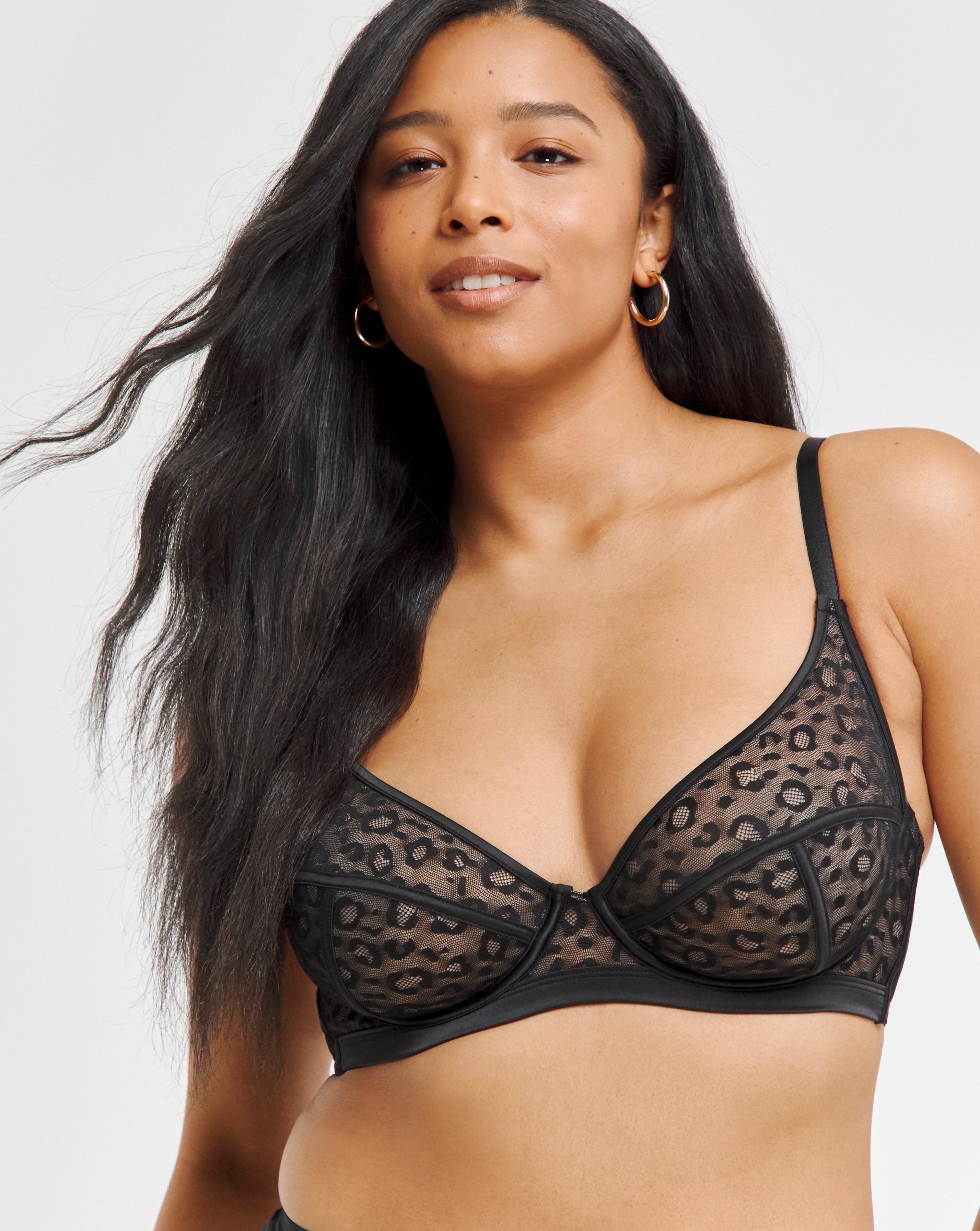 Figleaves Pimlico Underwired Plunge Bra In Black leopard | UK Size 30B Women's