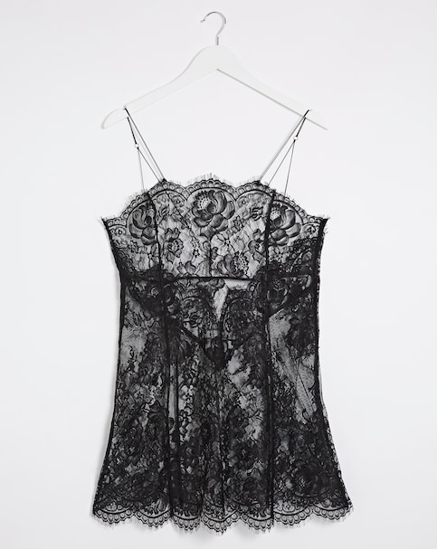 Figleaves Gigi Galloon Lace Chemise In Black | UK Size 8 Women's - Black