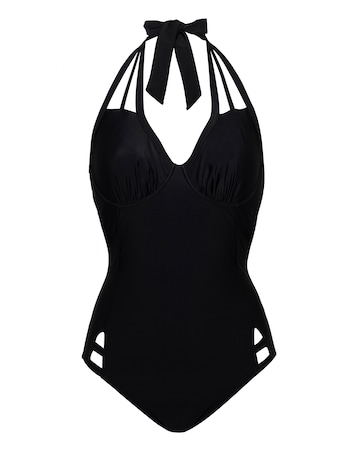 Figleaves Rene Underwired Strapping Non Padded Halter Swimsuit D-GG