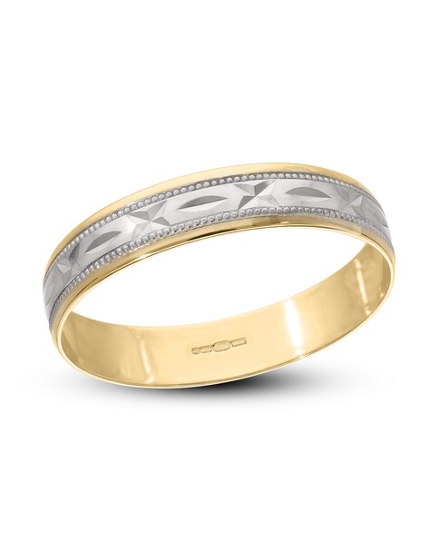 9CT 2 Tone Kiss 4MM Wedding Ring - Gift For Her
