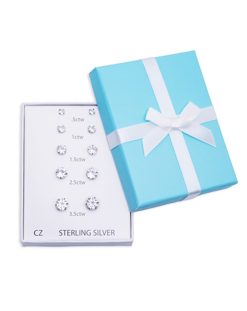 Sterling Silver CZ Solitaire Earring Set - Gift For Her