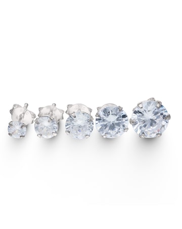 Sterling Silver Five Piece Cubic Zirconia Solitaire Earring Set