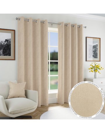 Chester Herringbone Thermal Blackout Eyelet Curtains