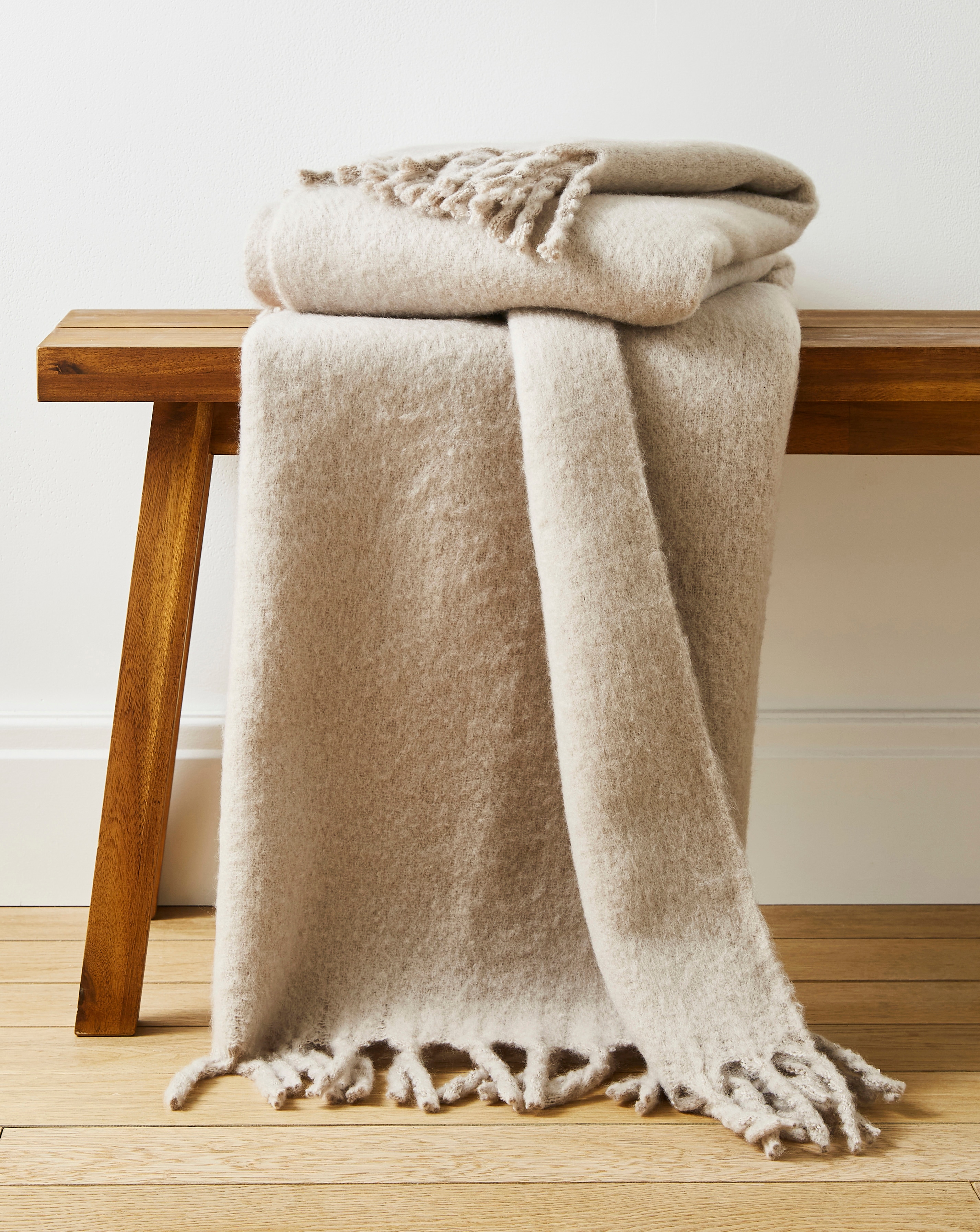New In - Faux Mohair Fringed Throw - Natural