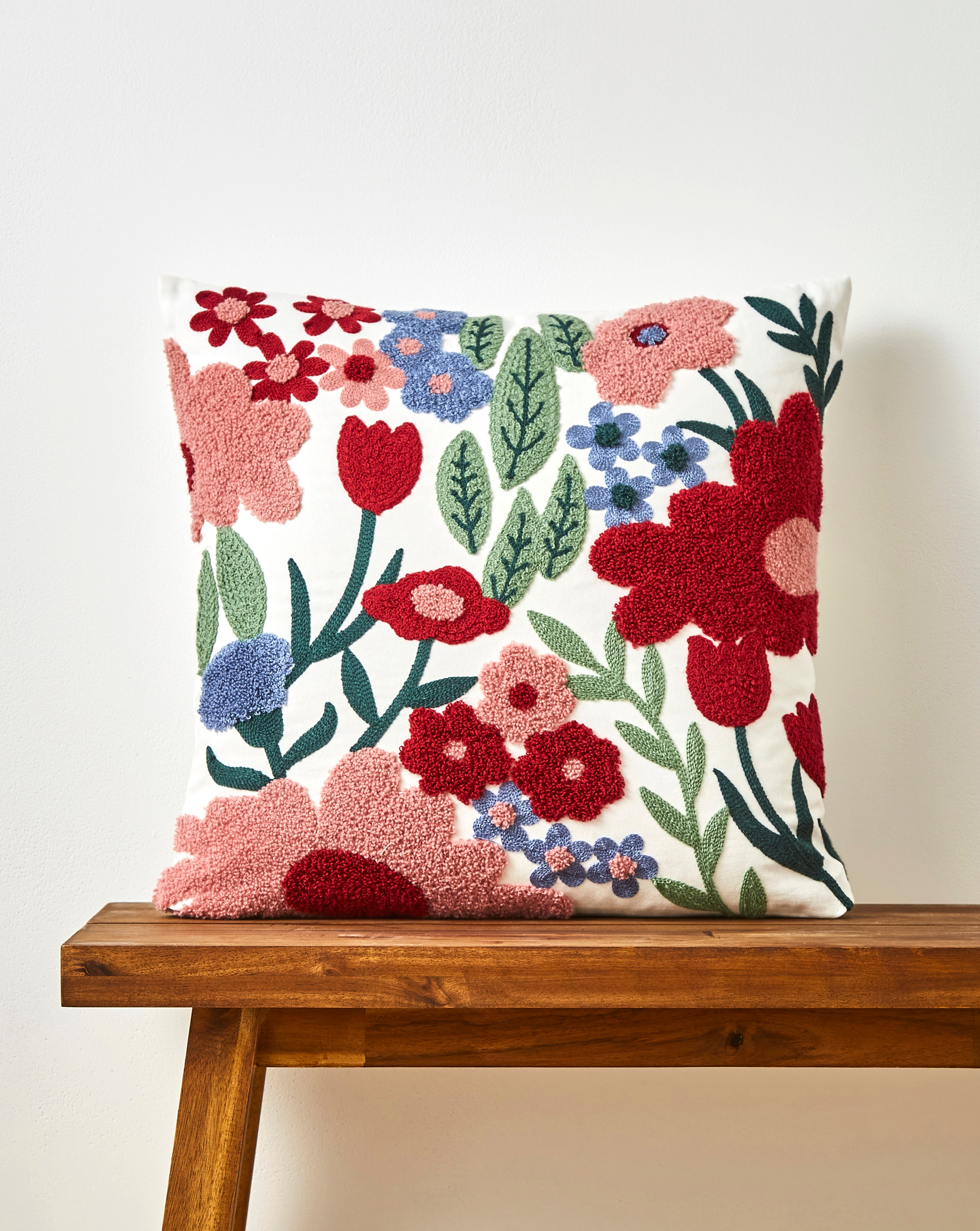 Eva Boucle Embroidered Floral Cushion
