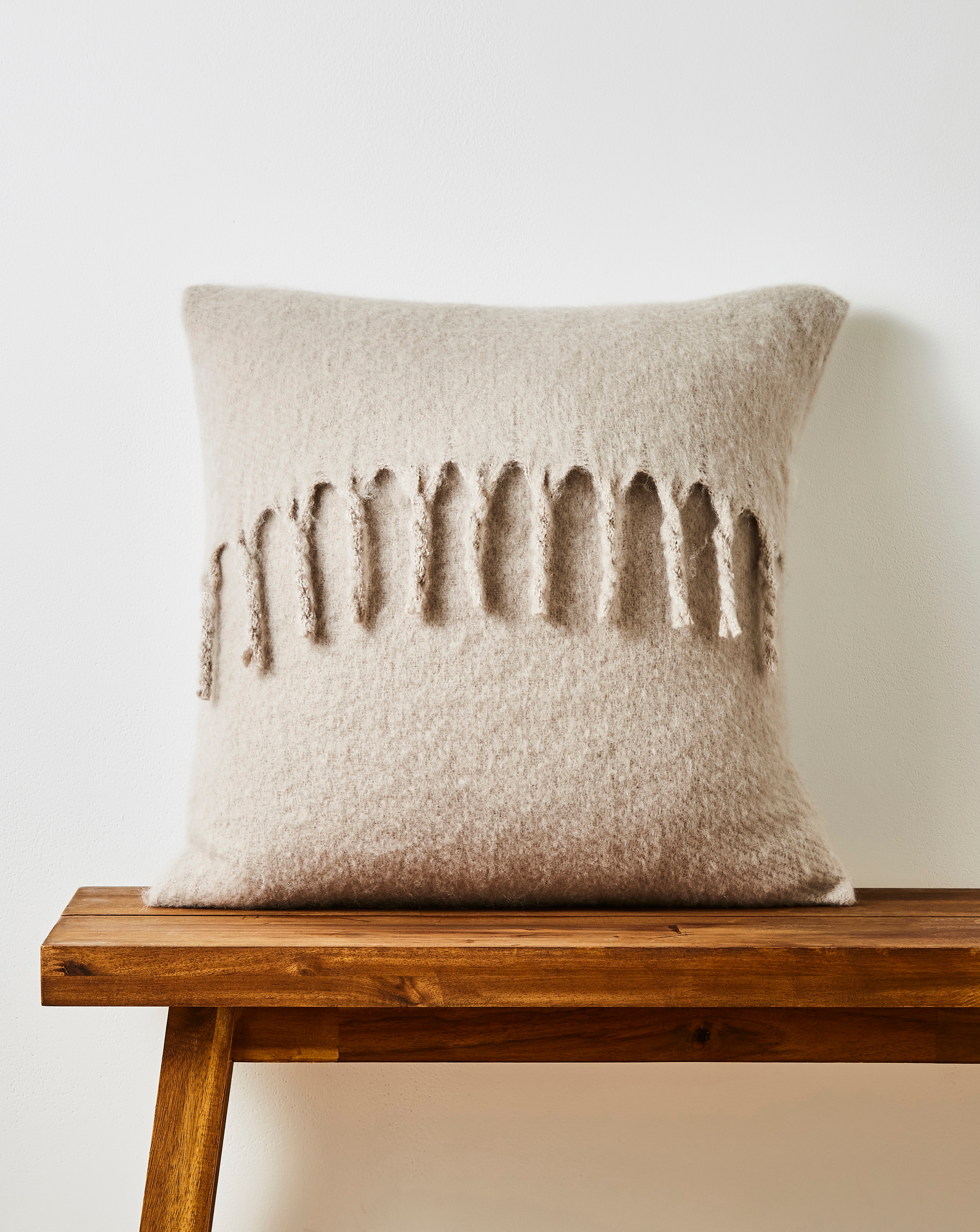 New In - Faux Mohair Fringed Cushion - Natural