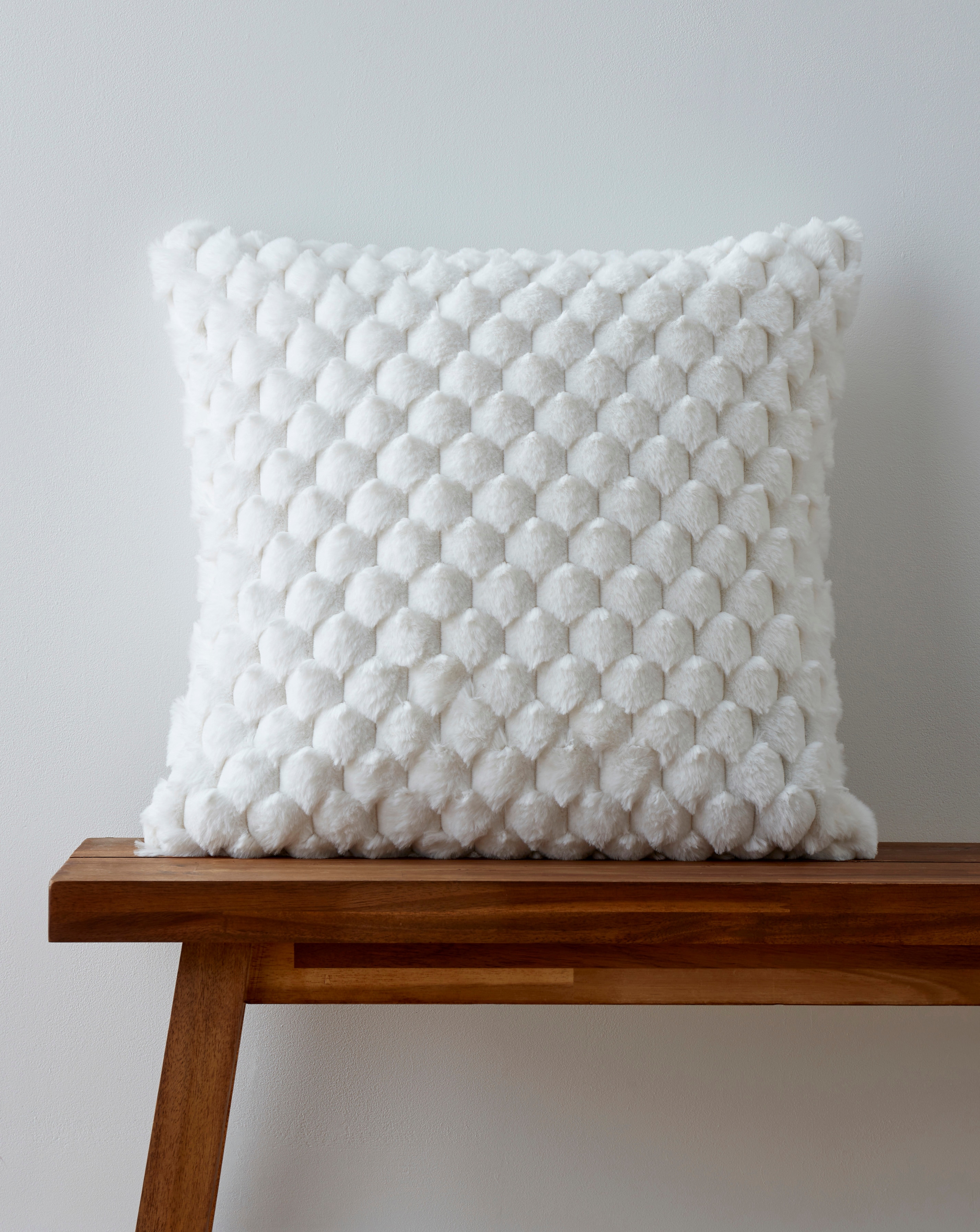 New In - Scallop Faux Fur Cushion - Ivory
