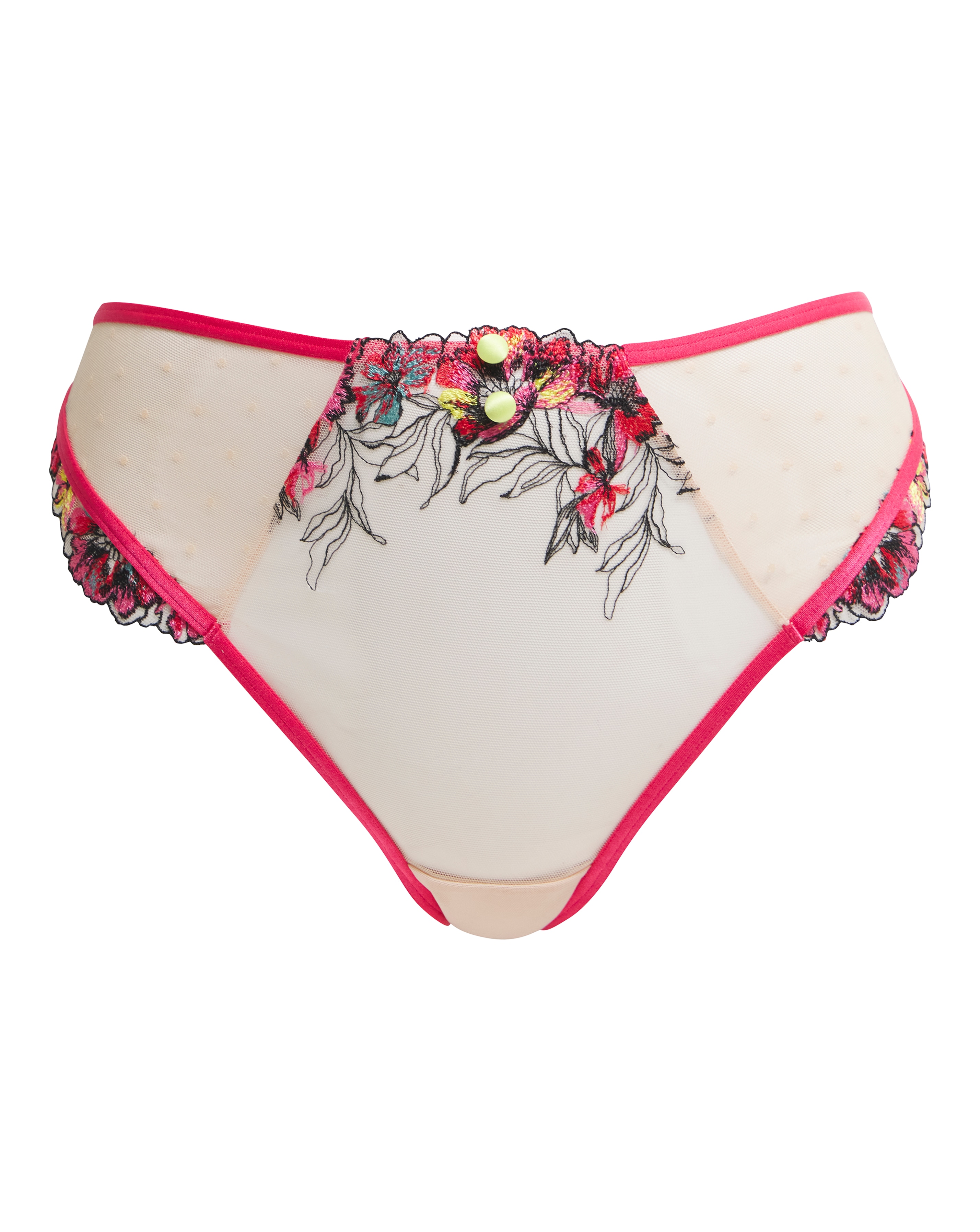 Figleaves Olivia Embroidered Thong In Neon | UK Size 8 Women's