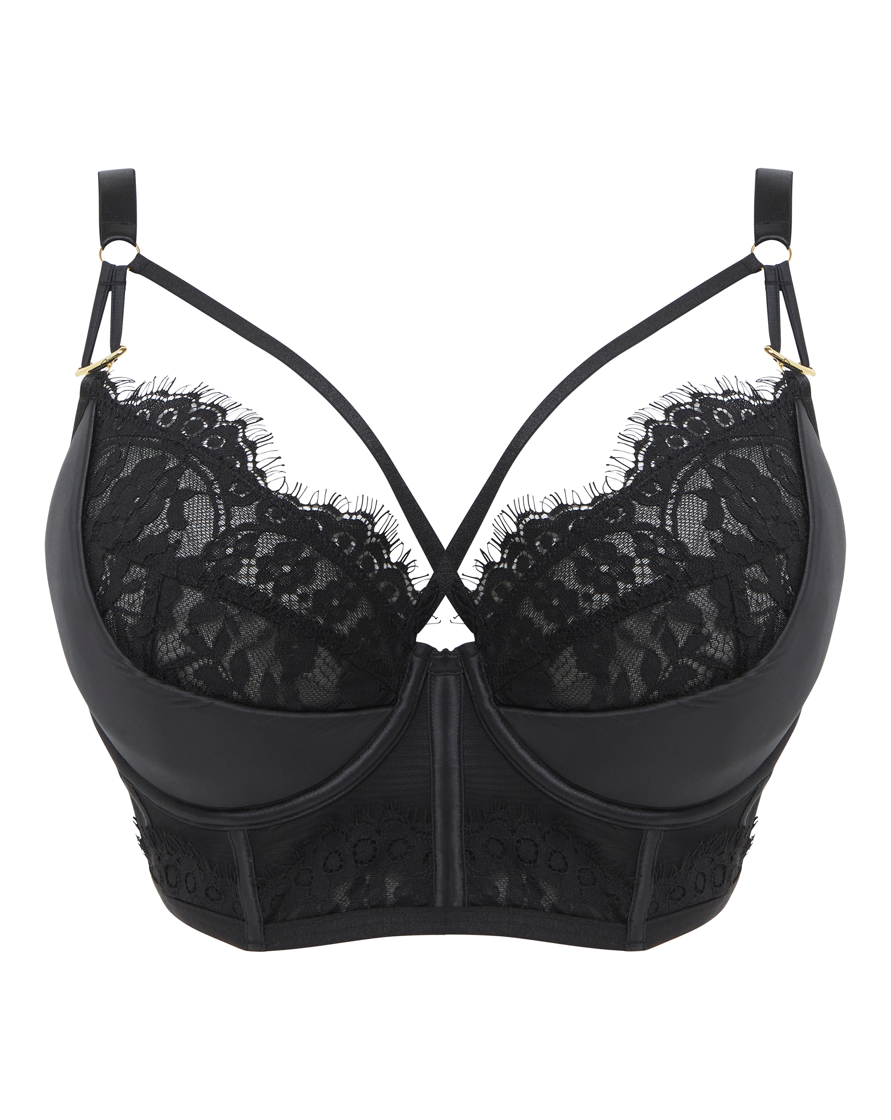 Figleaves Adele Satin and Lace Bra In Black | UK Size 32C Women's