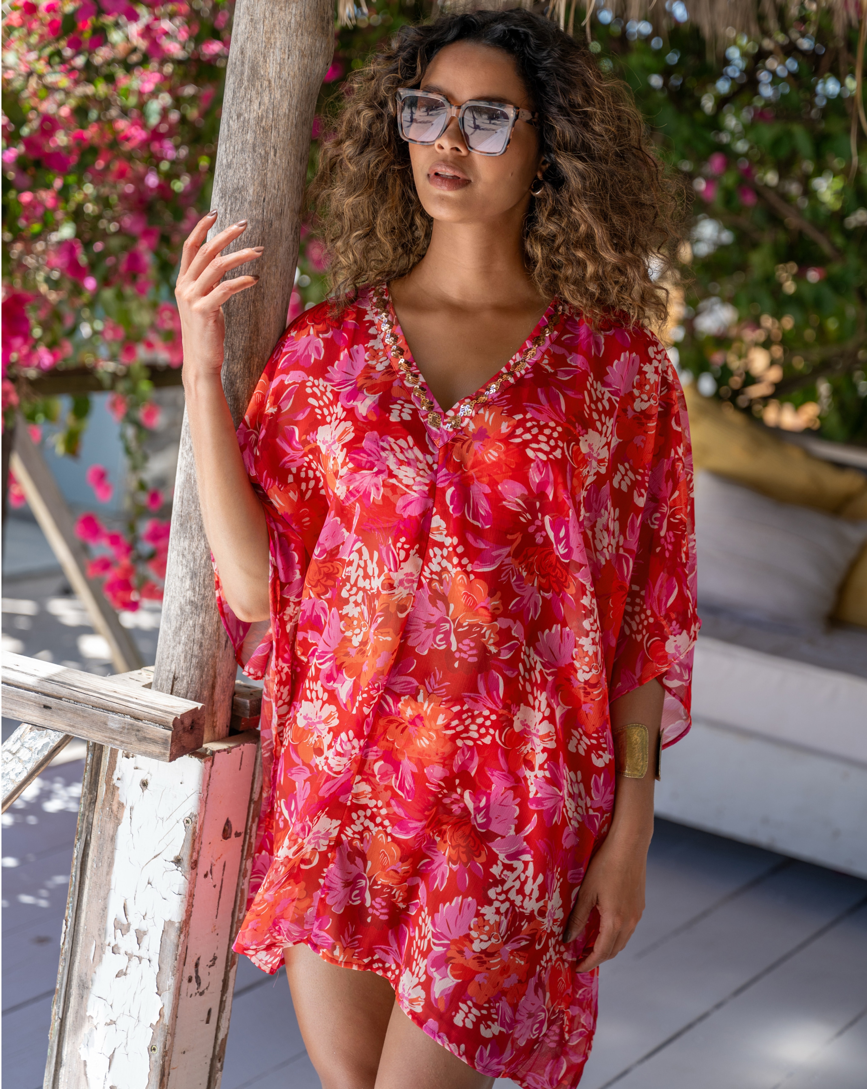 New In - Chiffon V Neck Embellished Kaftan
