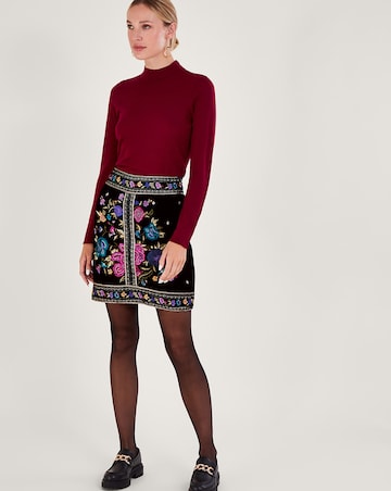 Monsoon Freya Embroidered Velvet Skirt