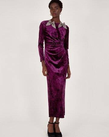 monsoon purple velvet dress Ezra Embroidered Velvet Midi Dress Purple