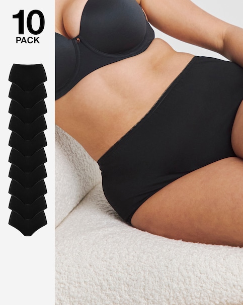 Pretty Secrets Plus Size 10 Pack Full BriefsBlackSize 16/18Women'sCotton. In Black | UK Size 16/18 Women's