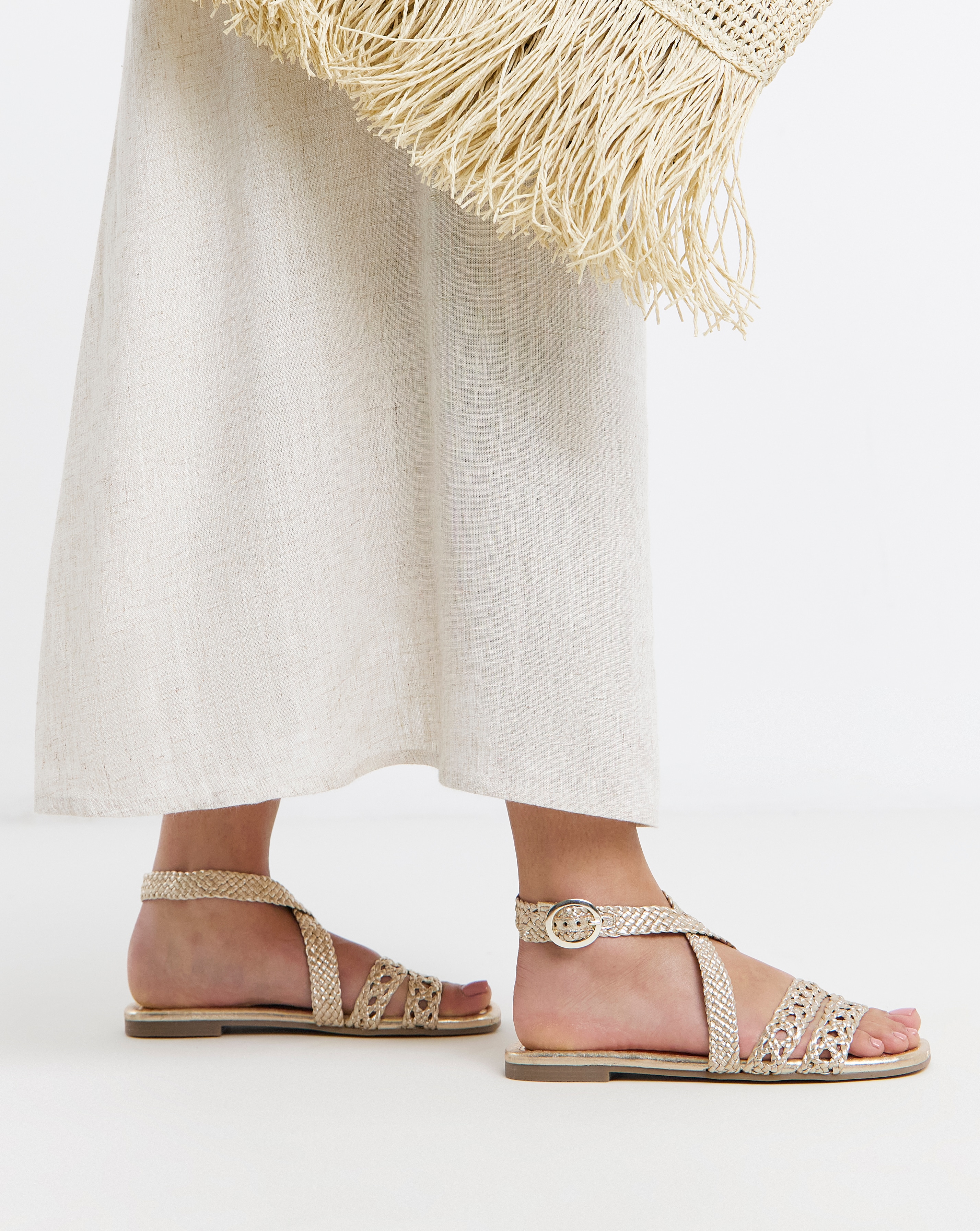 New In - Woven Multi Strap Sandals Wide Fit