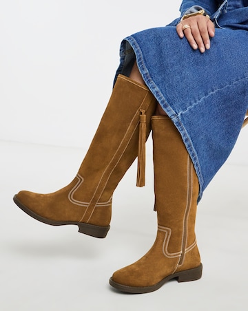 Abby Suede Tassle Knee High Boots - Wide Fit (E) & Curvy Calf