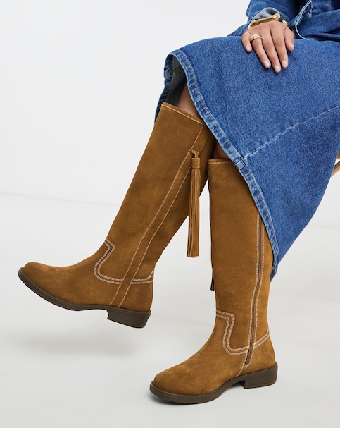 Abby Suede Tassle Knee High Boots - Extra Wide Fit (EEE) & Super Curvy Calf