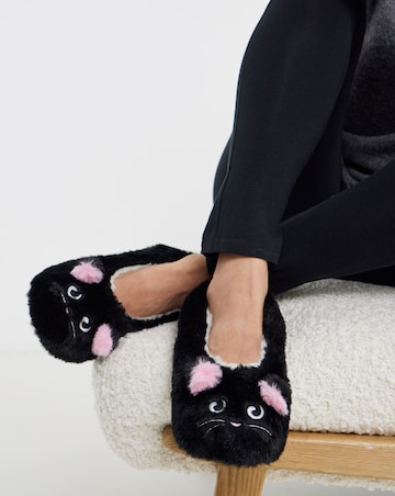 Brandy Cat Fluffy Ballerina Slippers - Wide Fit (E)