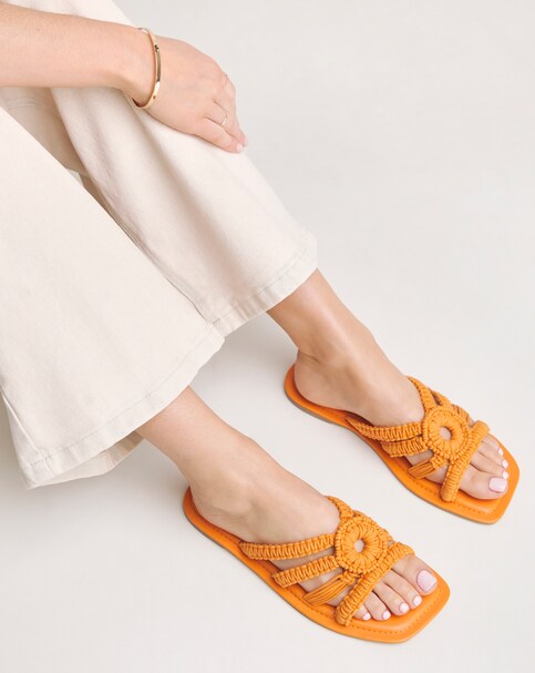 Macrame Woven Mule Flat Sandal Ex Wide