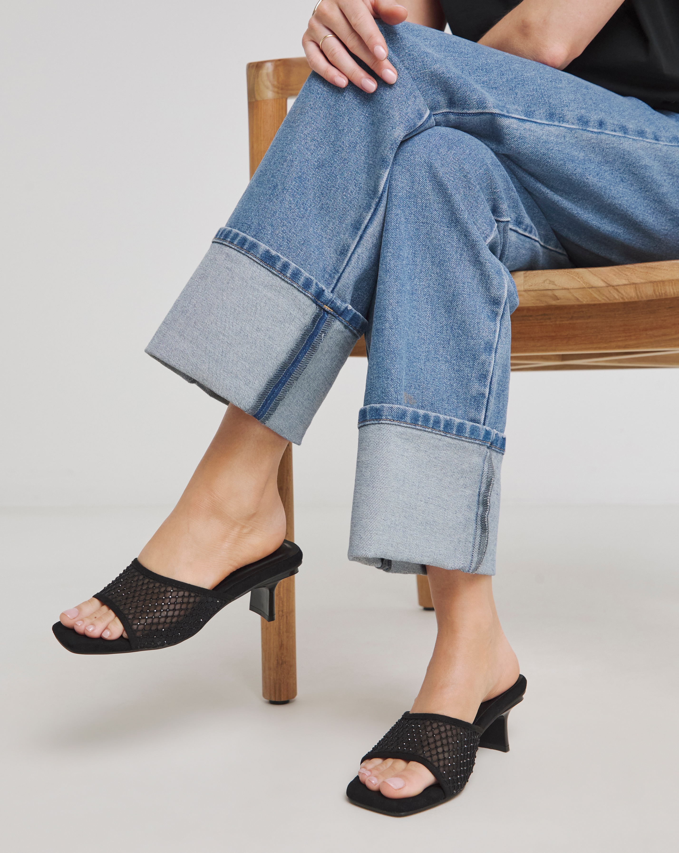 Diamante Mesh Kitten Heel Mule Ex Wide