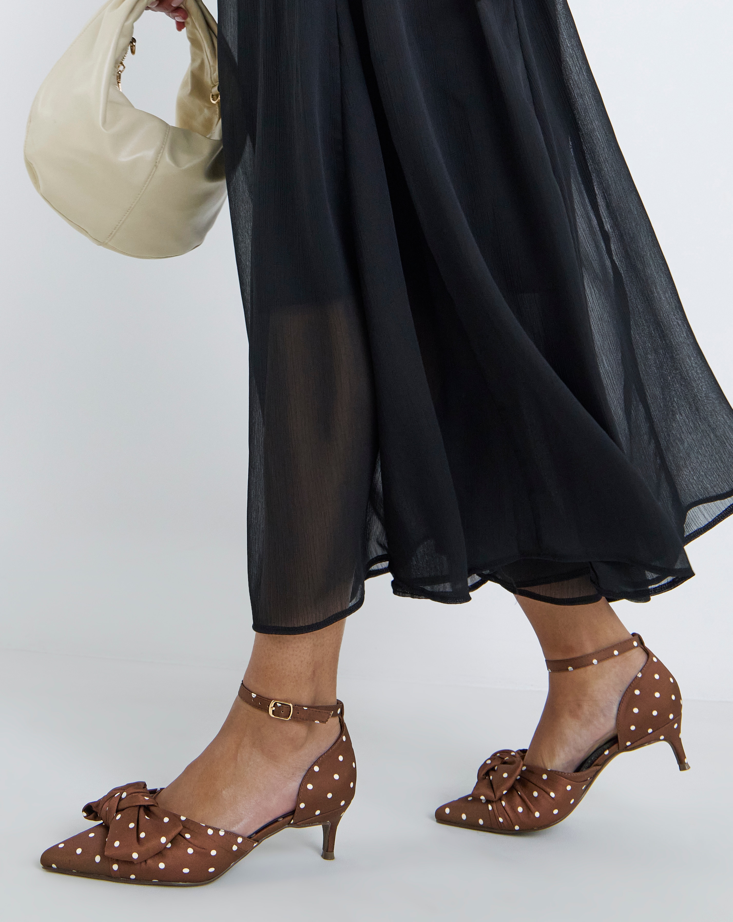 Valerie Satin Bow Pointed Kitten Heel Shoes - Extra Wide Fit (EEE)