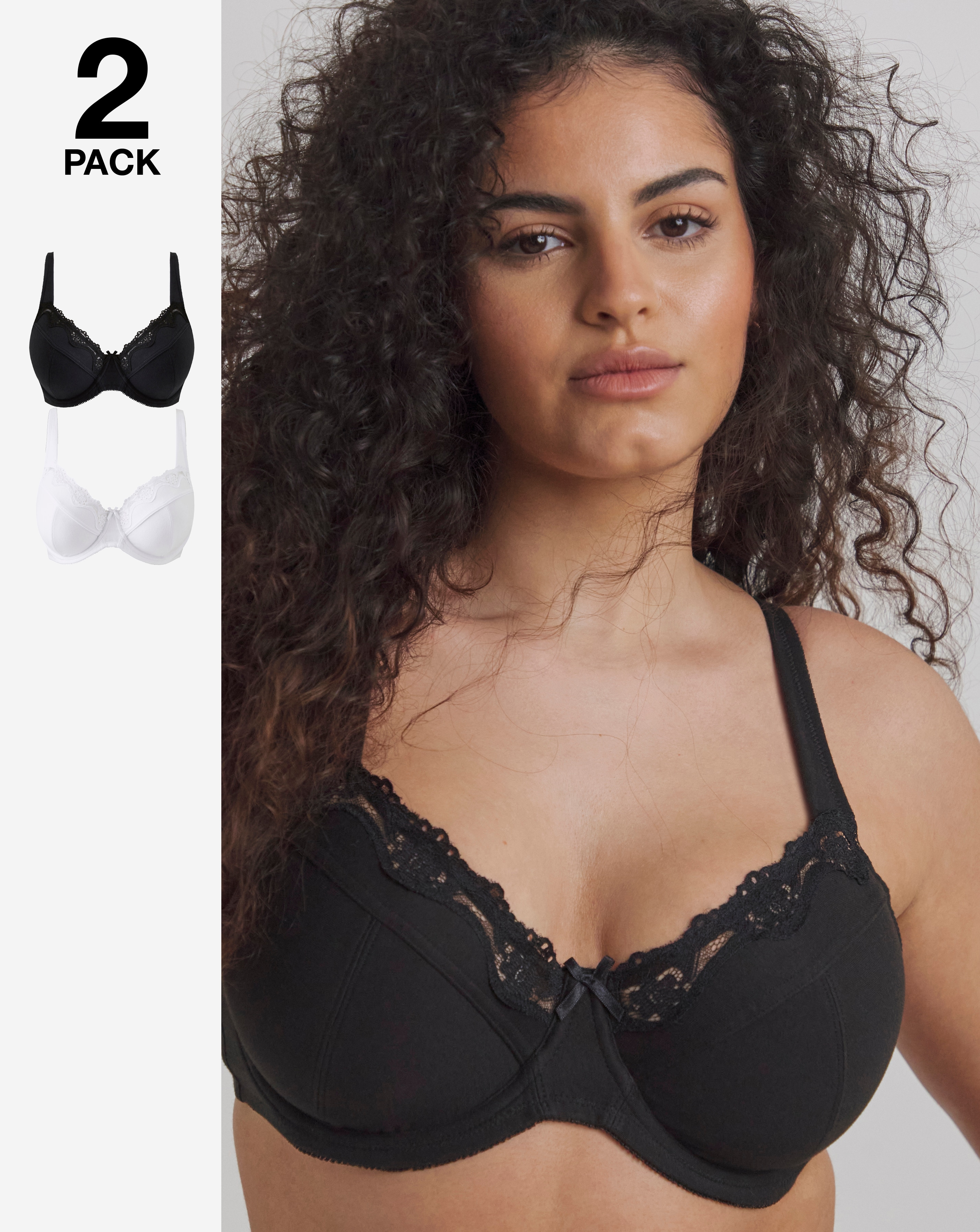 Pretty Secrets 2 Pack Sarah Full Cup Wired Bras In White/black | UK Size 36B Women's