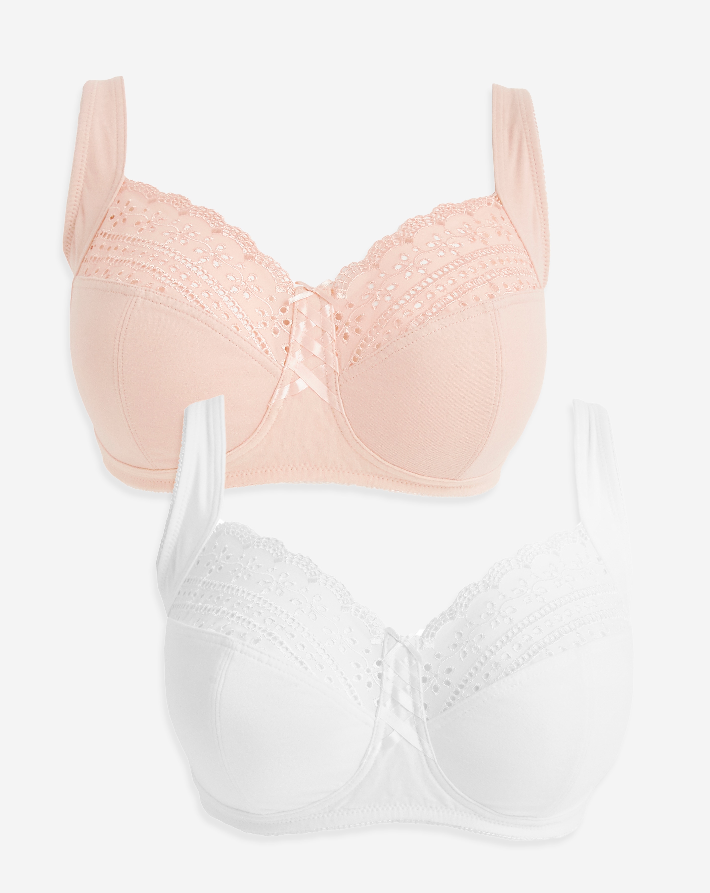 Pretty Secrets Plus Size 2 Pack Jane Non Wired Bras In Blush/white | UK Size 42C Women's