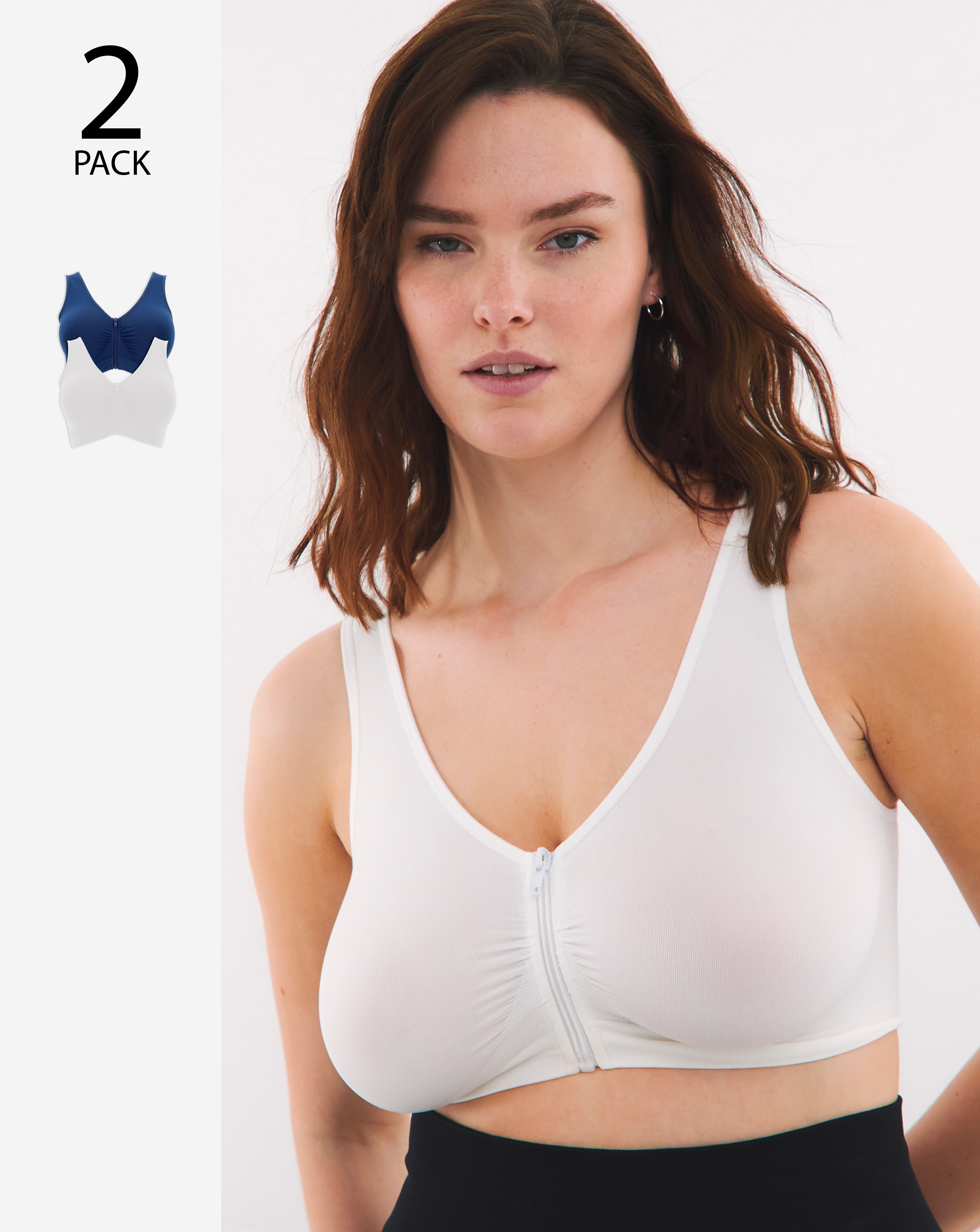 2 Pack Zip Front Comfort Tops A-D - Navy/white - Size 41974 - Women's